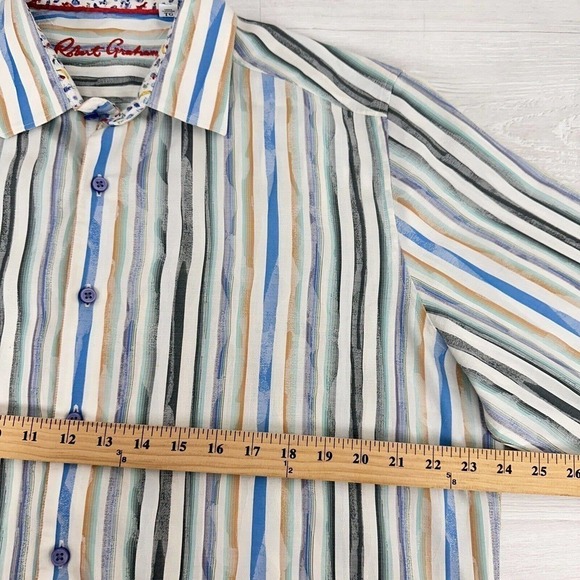 Robert Graham Mens Button Up Shirt XL Flip Cuff Striped Blue White Long Sleeves - Picture 11 of 15